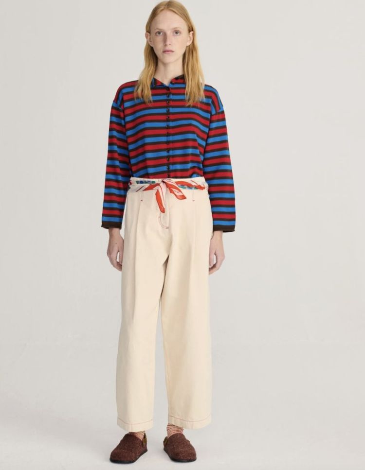 Ecru twill pleated barrel Offwhite