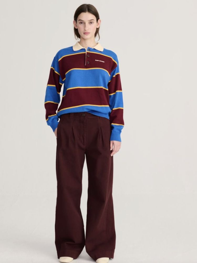 Striped cotton polo jumper Blue