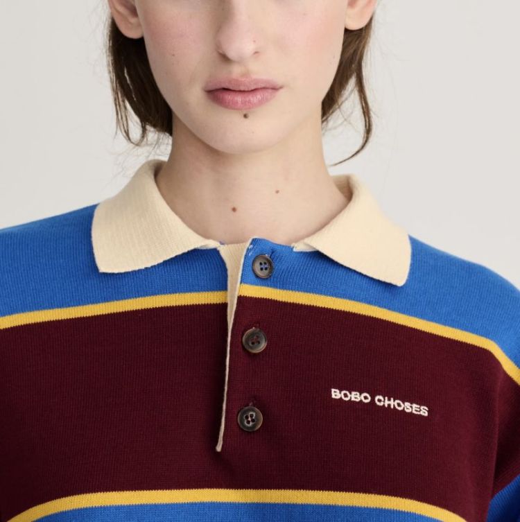 Striped cotton polo jumper Blue