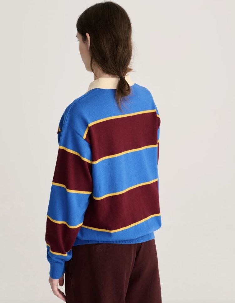 Striped cotton polo jumper Blue
