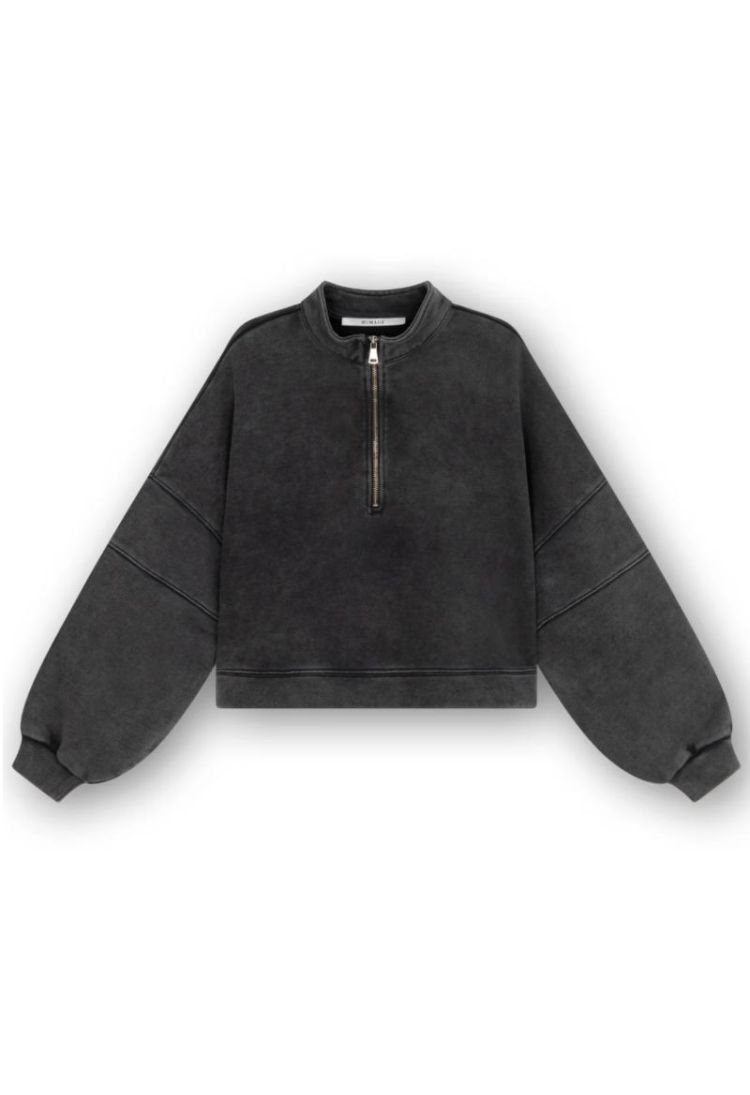 High neck sweater zipper Washed Antracit