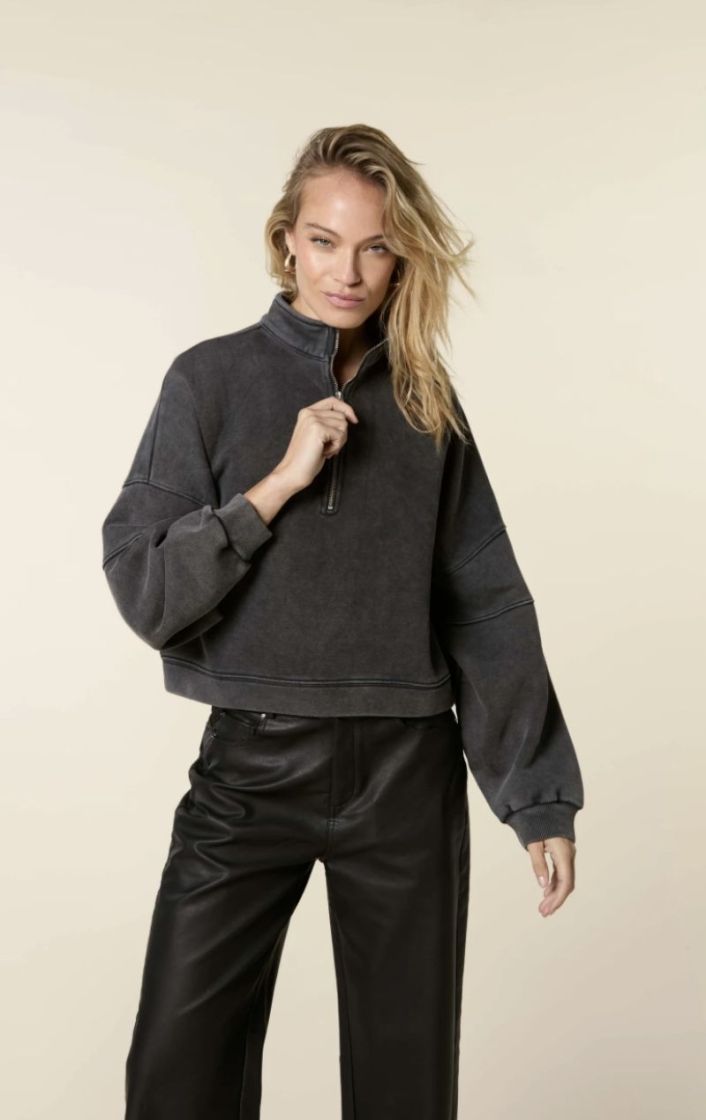 High neck sweater zipper Washed Antracit
