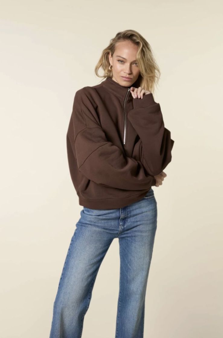 High neck sweater zipper Dark brown