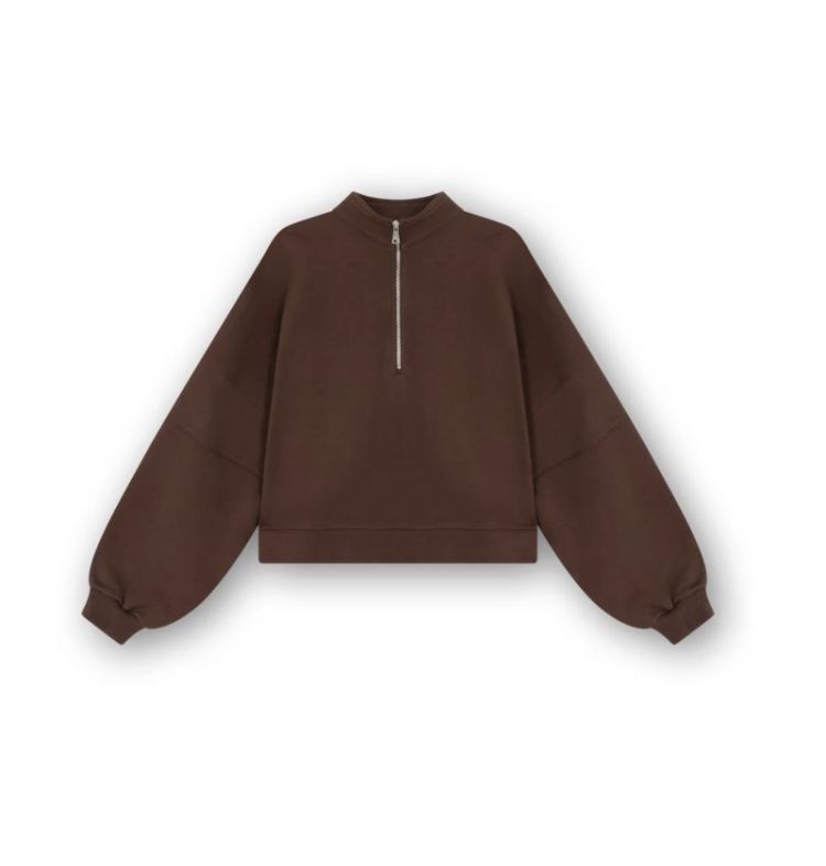 High neck sweater zipper Dark brown